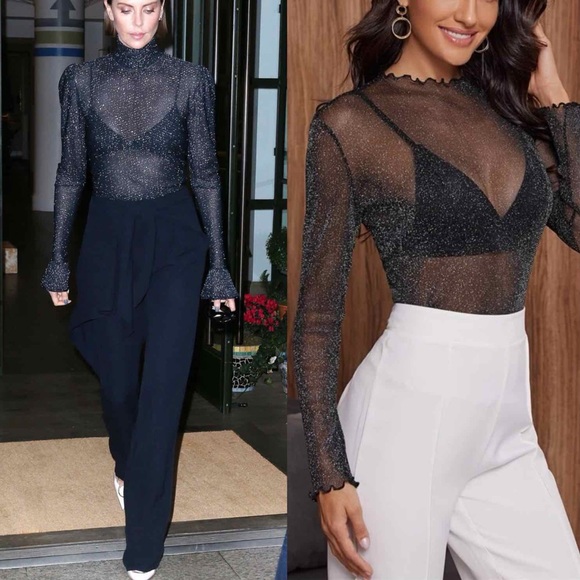CHICBOMB Tops - ELEGANT LONG SLEEVE MESH TOP - BLACK